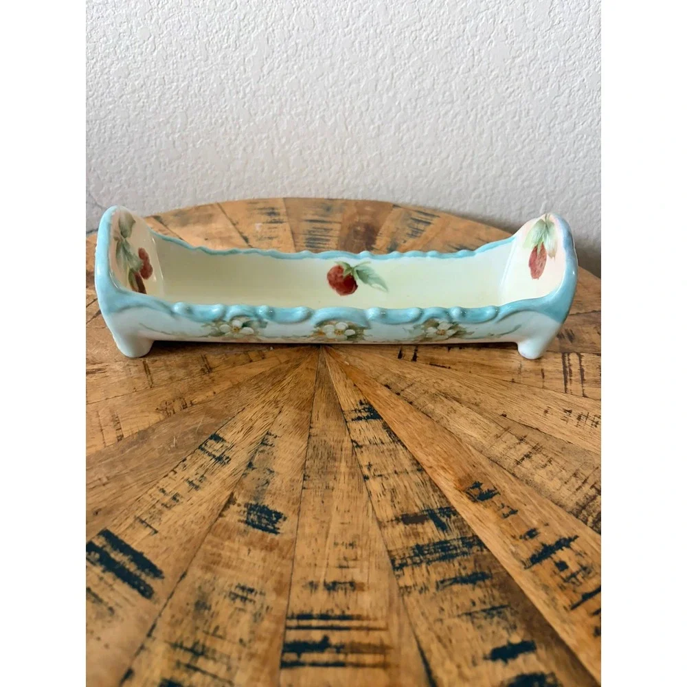 Vintage Ruth Little 1983‎ Hand Painted Strawberry Porcelain Celery Dish Tray